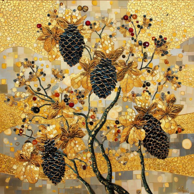 gustav klimt Rustic Pinecone Holiday Winter Bathro Shower Curtain (Creator Uploaded)