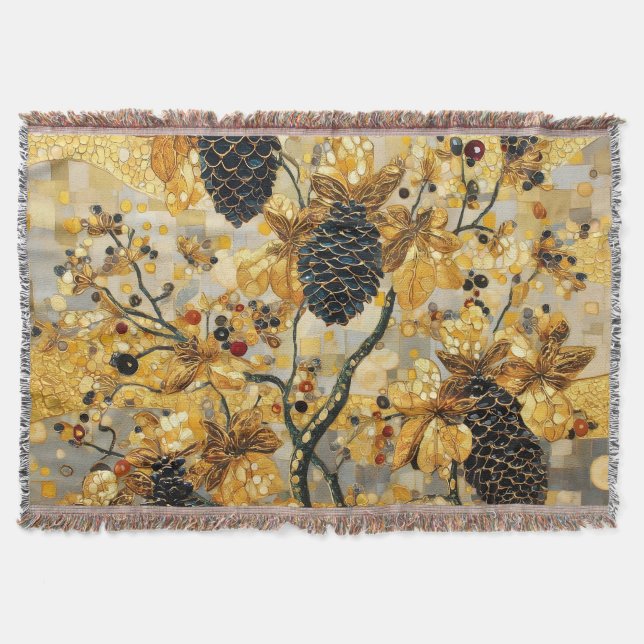 gustav klimt Rustic Pinecone Holiday Winter Bathro Throw Blanket (Front)