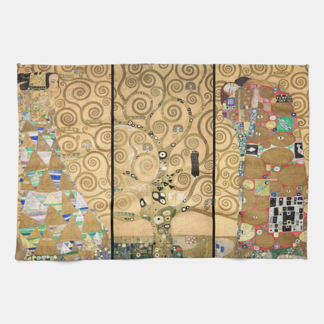 Gustav Klimt - Stoclet Frieze Tree of Life Tea Towel (Horizontal)