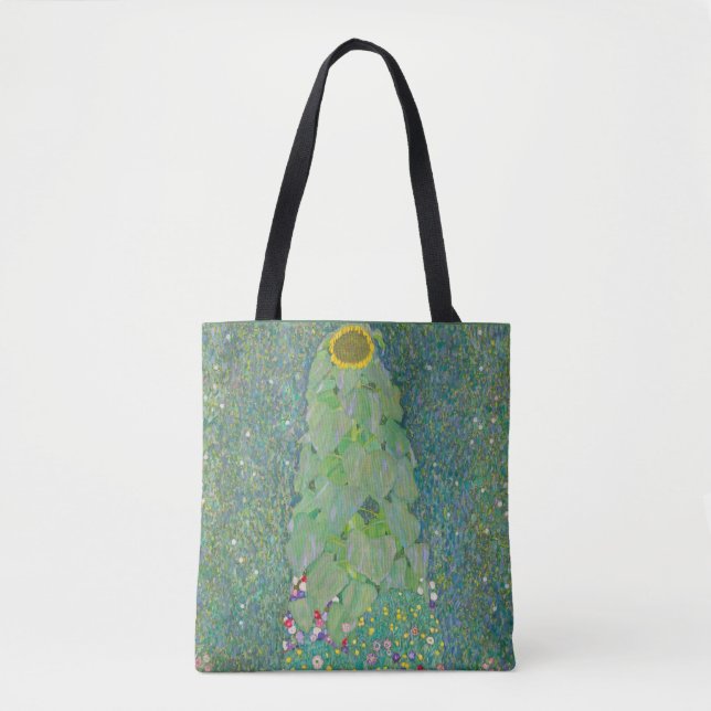 Gustav Klimt Sunflower Painting, Vintage Floral Tote Bag (Front)