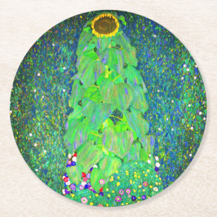 Gustav Klimt Sunflower Round Paper Coaster