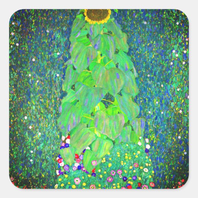 Gustav Klimt Sunflower Square Sticker (Front)