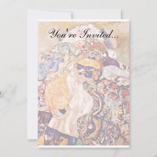 Gustav Klimt - The Baby Cradle - Newborn Invitation (Front)