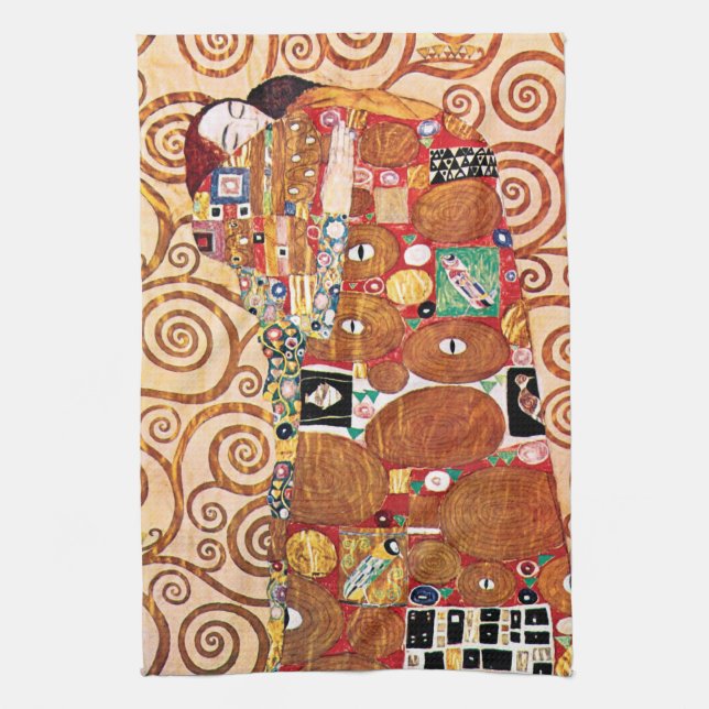 Gustav Klimt - The Embrace - Fine Art Painting Tea Towel (Vertical)