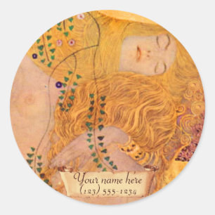Gustav Klimt The Hydra...(Mermaid) Bookplate Classic Round Sticker