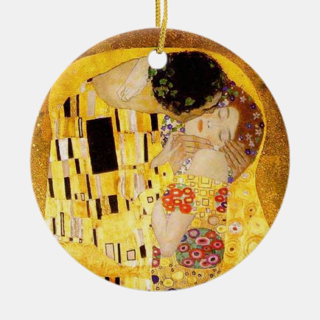Gustav Klimt The Kiss Classic Painting Ceramic Tree Decoration (Front)