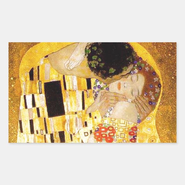 Gustav Klimt The Kiss Classic Painting Rectangular Sticker (Front)