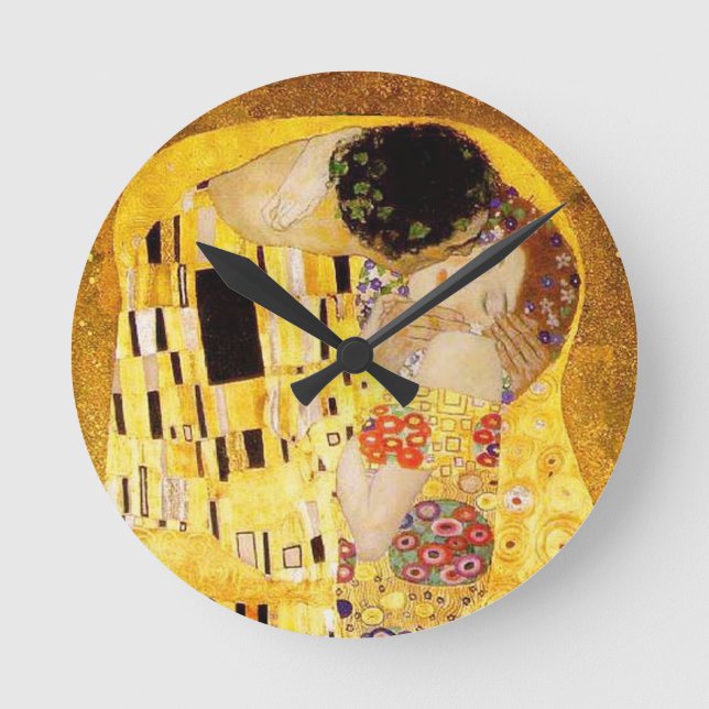 Gustav Klimt The Kiss Classic Painting Round Clock (Front)