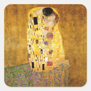 Gustav Klimt The Kiss Classic Painting Square Sticker