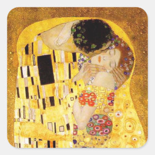 Gustav Klimt The Kiss Classic Painting Square Sticker