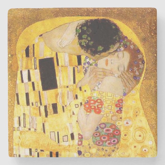 Gustav Klimt The Kiss Classic Painting Stone Coaster (Front)