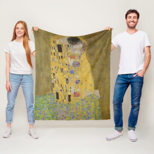 Gustav Klimt-The Kiss Gold Leaf Artwork Fleece Blanket