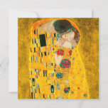 Gustav Klimt The Kiss Invitation<br><div class="desc">Card featuring Gustav Klimt’s oil painting with gold leaf The Kiss (1908). A man and woman,  wearing brilliant golden colours,  lovingly embrace and kiss in a field of flowers. A great gift for fans of Art Nouveau and Austrian art.</div>