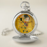 Gustav Klimt The Kiss Pocket Watch<br><div class="desc">Pocket Watch featuring Gustav Klimt’s oil painting with gold leaf The Kiss (1908). A man and woman,  wearing brilliant golden colours,  lovingly embrace and kiss in a field of flowers. A great gift for fans of Art Nouveau and Austrian art.</div>