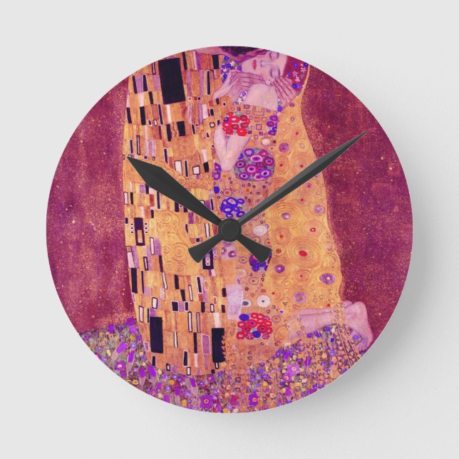 Gustav Klimt The Kiss Purple Round Clock (Front)