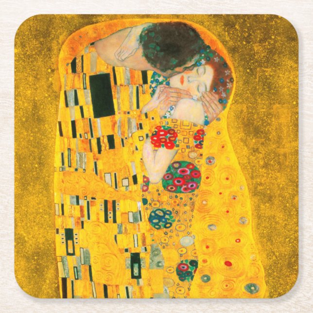 Gustav Klimt The Kiss Square Paper Coaster (Front)