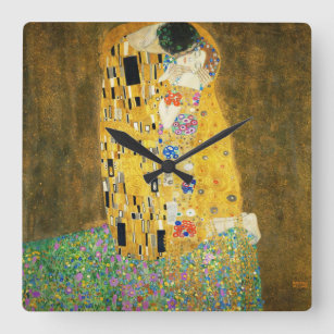Gustav Klimt The Kiss Vintage Art Nouveau Painting Square Wall Clock