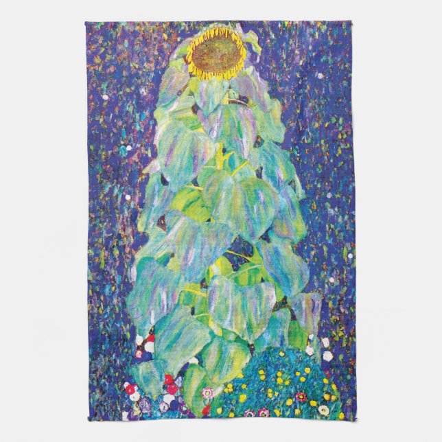 Gustav Klimt - The Sunflower Fine Art Painting Tea Towel (Vertical)