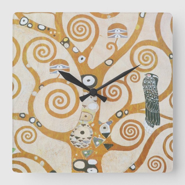 Gustav Klimt The Tree Of Life Art Nouveau Square Wall Clock (Front)