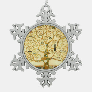 Gustav Klimt The Tree Of Life Vintage Art Nouveau Snowflake Pewter Christmas Ornament