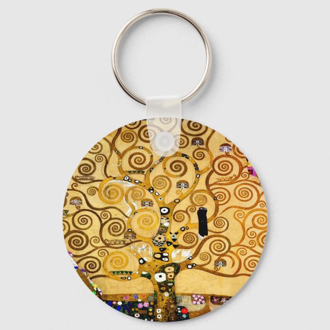 Gustav Klimt Tree of Life: Art Nouveau Symbolist Key Ring (Front)