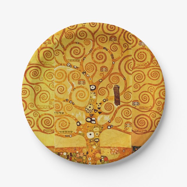 Gustav Klimt Tree of Life: Art Nouveau Symbolist Paper Plate (Front)