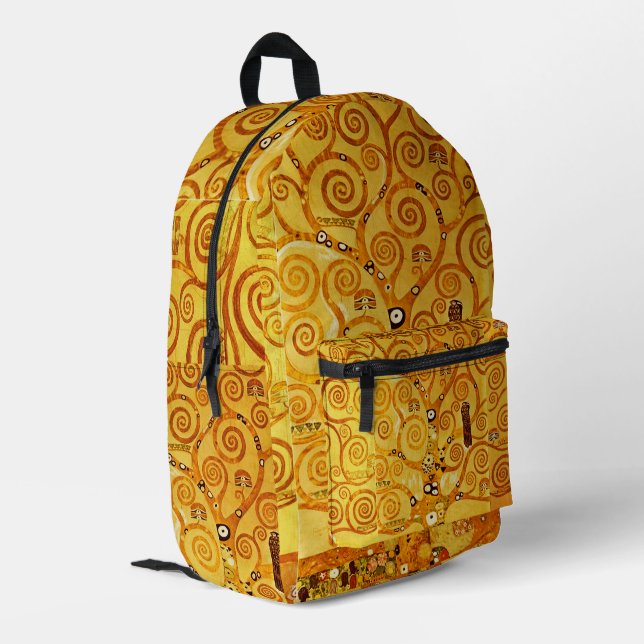 Gustav Klimt Tree of Life: Art Nouveau Symbolist Printed Backpack (Back Corner Left)