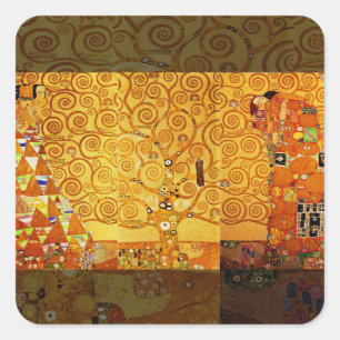 Gustav Klimt Tree of Life: Art Nouveau Symbolist Square Sticker