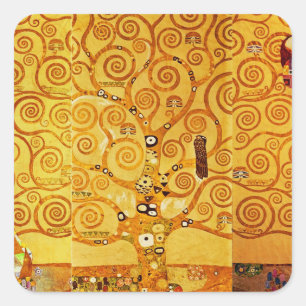Gustav Klimt Tree of Life: Art Nouveau Symbolist Square Sticker
