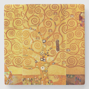 Gustav Klimt Tree of Life: Art Nouveau Symbolist Stone Coaster