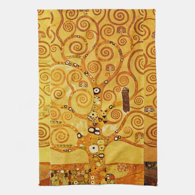 Gustav Klimt Tree of Life: Art Nouveau Symbolist Tea Towel (Vertical)