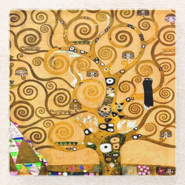 Gustav Klimt Tree of Life Glass Coaster (Front)