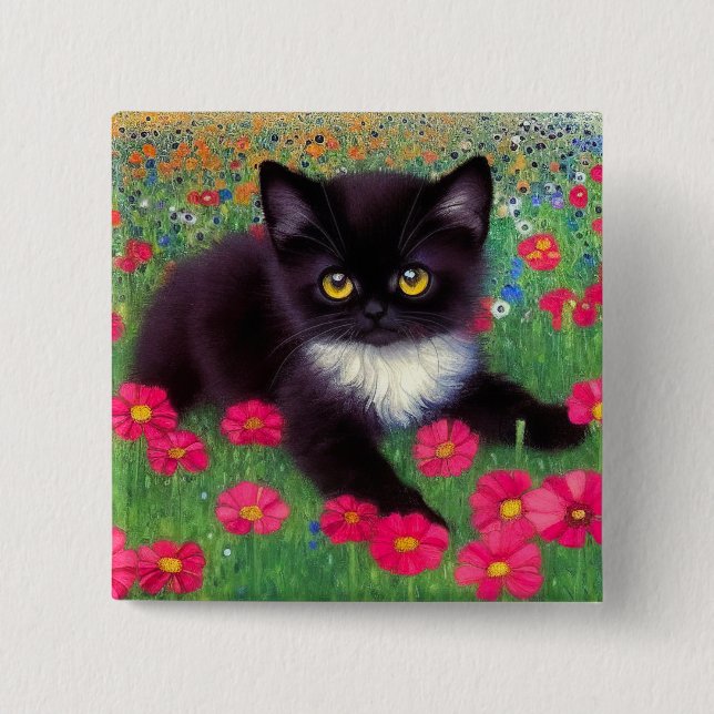 Gustav Klimt Tuxedo Cat 15 Cm Square Badge (Front)
