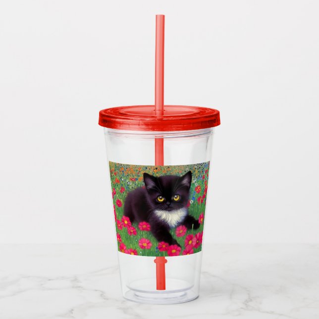 Gustav Klimt Tuxedo Cat Acrylic Tumbler (Front)
