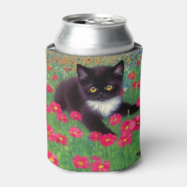 Gustav Klimt Tuxedo Cat Can Cooler (Can Front)