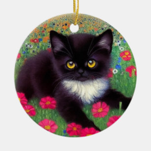 Gustav Klimt Tuxedo Cat Ceramic Tree Decoration