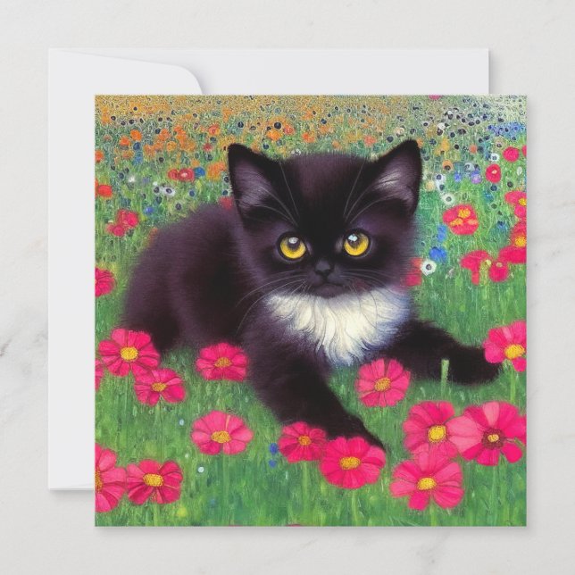 Gustav Klimt Tuxedo Cat Invitation (Front)