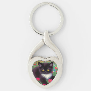 Gustav Klimt Tuxedo Cat Key Ring