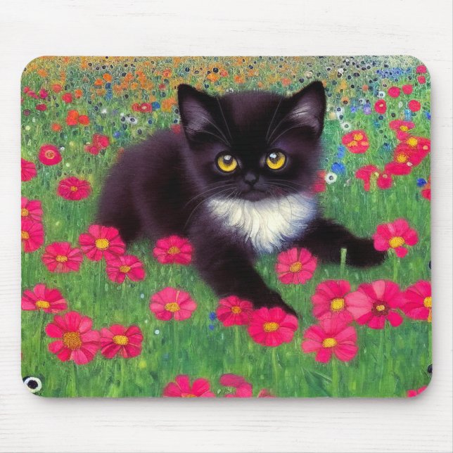 Gustav Klimt Tuxedo Cat Mouse Mat (Front)