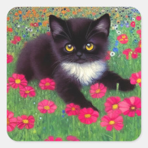 Gustav Klimt Tuxedo Cat Square Sticker
