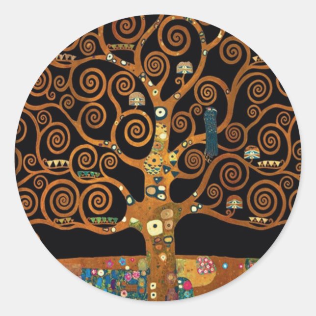 Gustav Klimt, Under the Tree of Life Classic Round Sticker (Front)