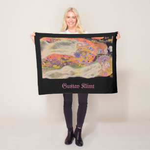 Gustav Klimt Water Serpents famous painting Pink Fleece Blanket