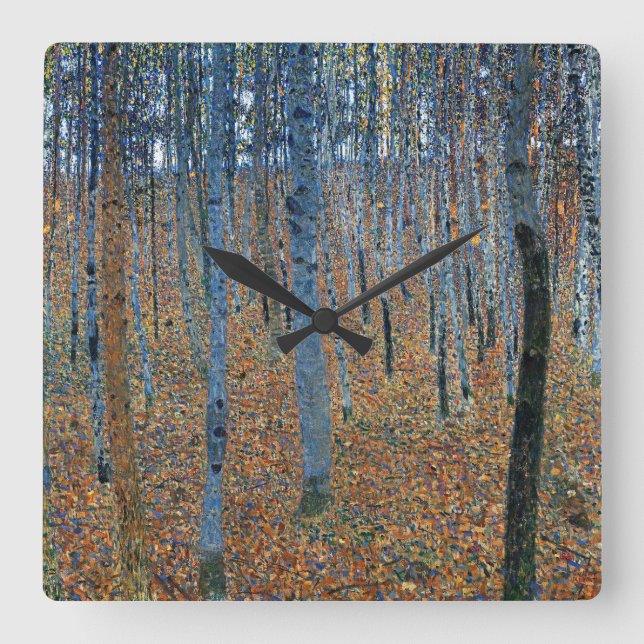 Gustav Klimt's Beech Grove I: Timeless Masterpiece Square Wall Clock (Front)