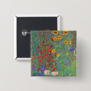 Gustav Klimt's Farm Garden with Sunflowers   15 Cm Square Badge