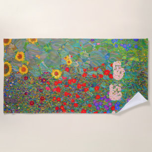Gustav Klimt's Farm Garden with Sunflowers Beach Towel