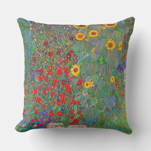 Gustav Klimt's Farm Garden with Sunflowers  Cushion (Front)