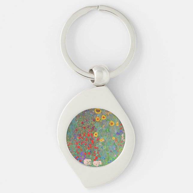 Gustav Klimt's Farm Garden with Sunflowers  Key Ring (Front)