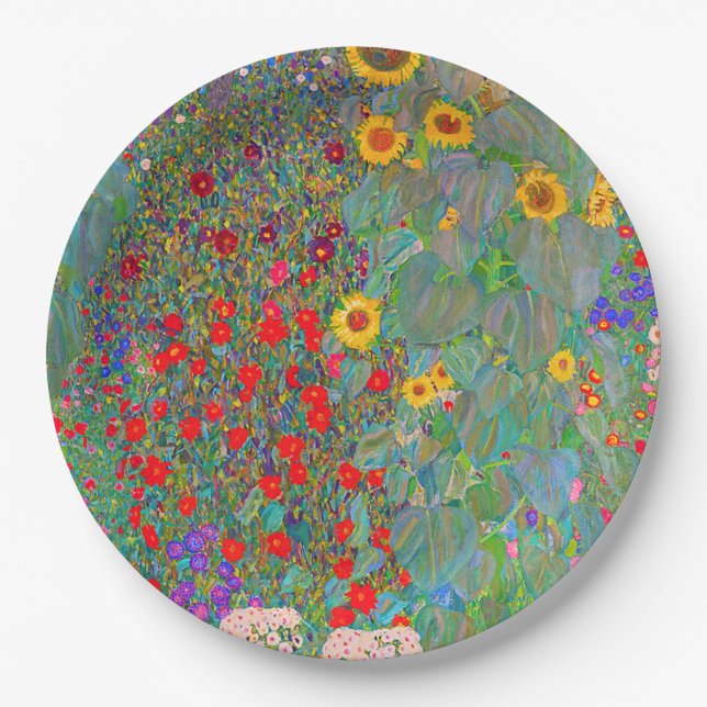 Gustav Klimt's Farm Garden with Sunflowers   Paper Plate (Front)