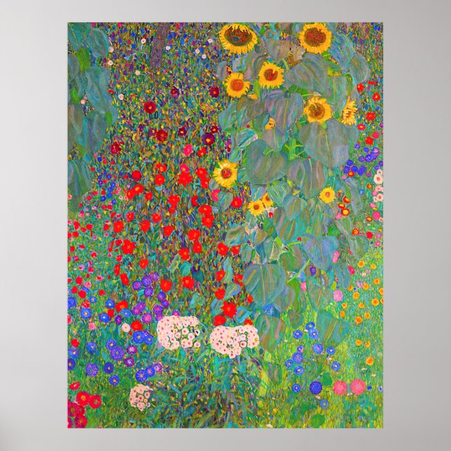 Gustav Klimt's Farm Garden with Sunflowers  Poster (Front)