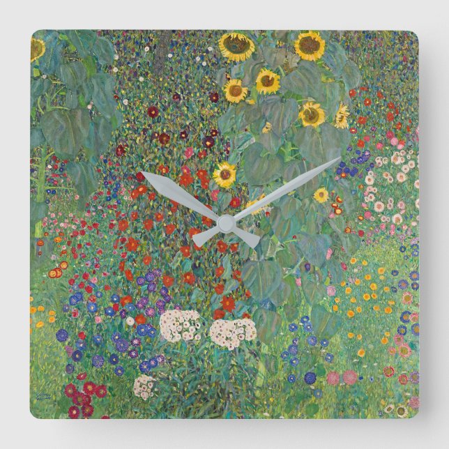 Gustav Klimt's Farm Garden with Sunflowers Square Wall Clock (Front)